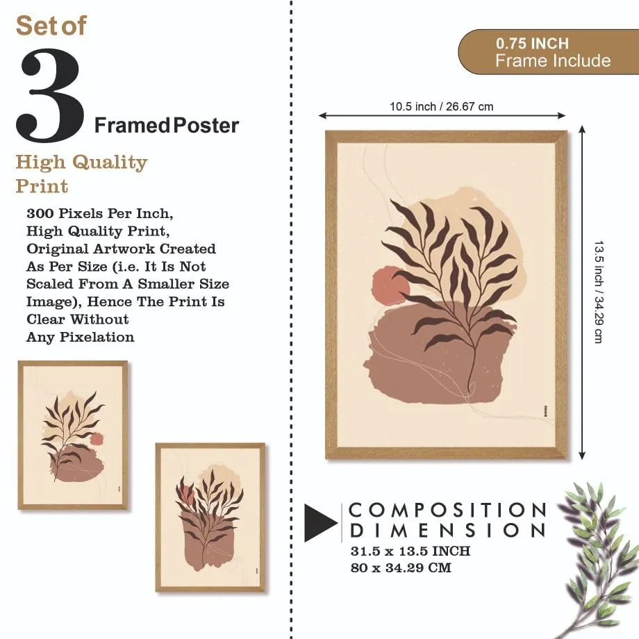 SAF paintings BOHO Set of 3 Modern Art Premium Brown frame Bohemian Painting for Wall Decoration Digital Reprint 13.5 inch x 10.5 inch Bohemian Painting (With Frame, Pack of 3) B151K3