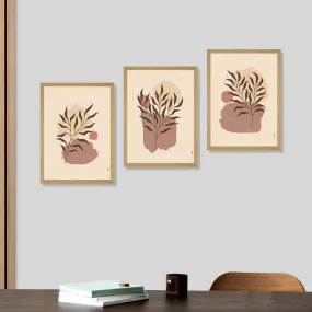 SAF paintings BOHO Set of 3 Modern Art Premium Brown frame Bohemian Painting for Wall Decoration Digital Reprint 13.5 inch x 10.5 inch Bohemian Painting (With Frame, Pack of 3) B151K3