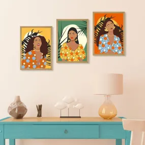 SAF paintings BOHO Set of 3 Modern Art Premium Brown frame Bohemian Painting for Wall Decoration Digital Reprint 13.5 inch x 10.5 inch Bohemian Painting (With Frame, Pack of 3) B152K3