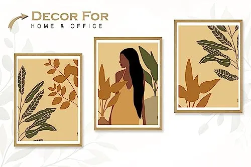 SAF paintings BOHO Set of 3 Modern Art Premium Brown frame Bohemian Painting for Wall Decoration Digital Reprint 13.5 inch x 10.5 inch Bohemian Painting (With Frame, Pack of 3) B154K3