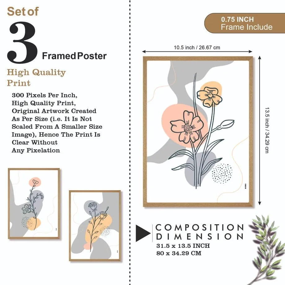 SAF paintings BOHO Set of 3 Modern Art Premium Brown frame Bohemian Painting for Wall Decoration Digital Reprint 13.5 inch x 10.5 inch Bohemian Painting (With Frame, Pack of 3) B155K3
