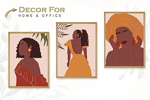 SAF paintings BOHO Set of 3 Modern Art Premium Brown frame Bohemian Painting for Wall Decoration Digital Reprint 13.5 inch x 10.5 inch Bohemian Painting (With Frame, Pack of 3) B156K3