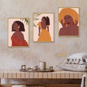 SAF paintings BOHO Set of 3 Modern Art Premium Brown frame Bohemian Painting for Wall Decoration Digital Reprint 13.5 inch x 10.5 inch Bohemian Painting (With Frame, Pack of 3) B156K3