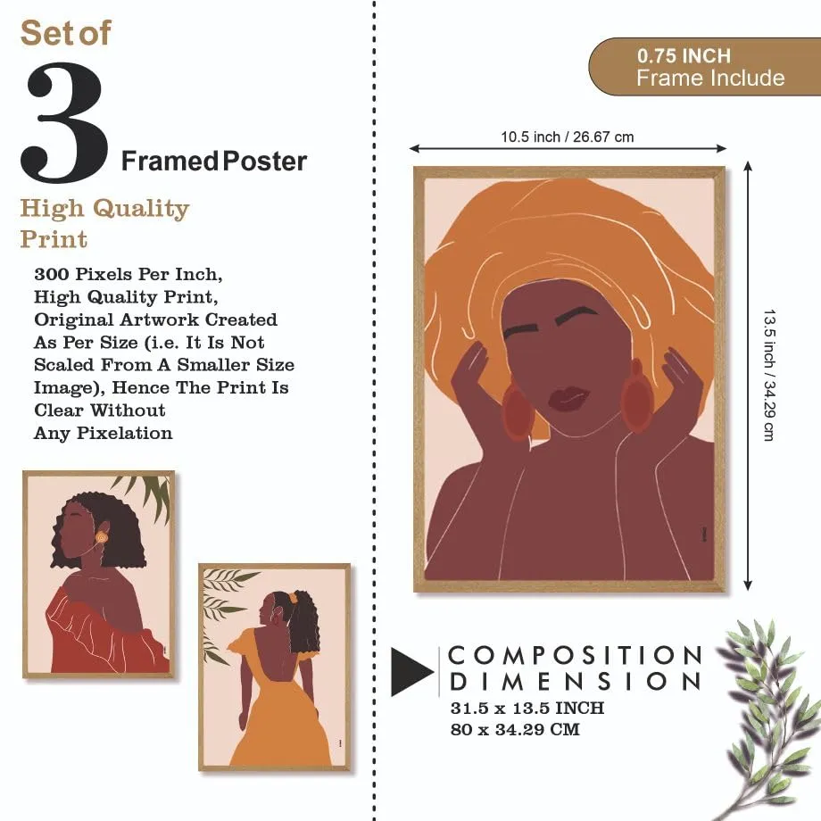 SAF paintings BOHO Set of 3 Modern Art Premium Brown frame Bohemian Painting for Wall Decoration Digital Reprint 13.5 inch x 10.5 inch Bohemian Painting (With Frame, Pack of 3) B156K3