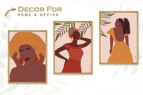 SAF paintings BOHO Set of 3 Modern Art Premium Brown frame Bohemian Painting for Wall Decoration Digital Reprint 13.5 inch x 10.5 inch Bohemian Painting (With Frame, Pack of 3) B157K3
