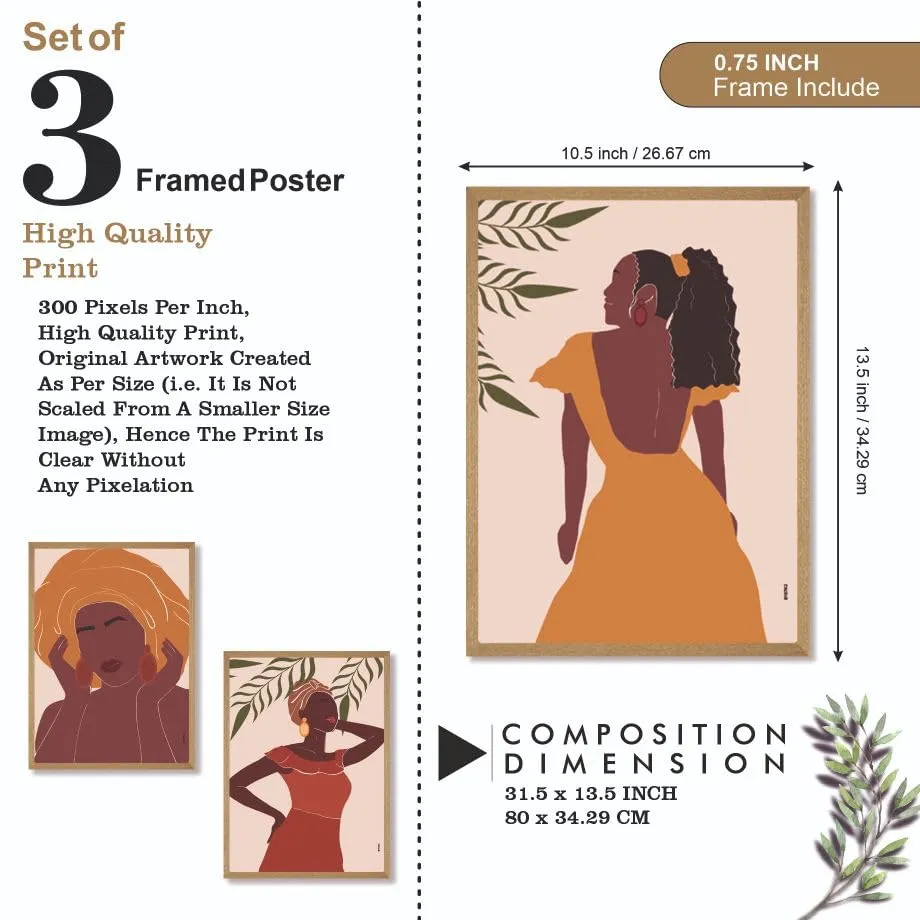 SAF paintings BOHO Set of 3 Modern Art Premium Brown frame Bohemian Painting for Wall Decoration Digital Reprint 13.5 inch x 10.5 inch Bohemian Painting (With Frame, Pack of 3) B157K3