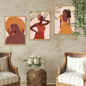 SAF paintings BOHO Set of 3 Modern Art Premium Brown frame Bohemian Painting for Wall Decoration Digital Reprint 13.5 inch x 10.5 inch Bohemian Painting (With Frame, Pack of 3) B157K3
