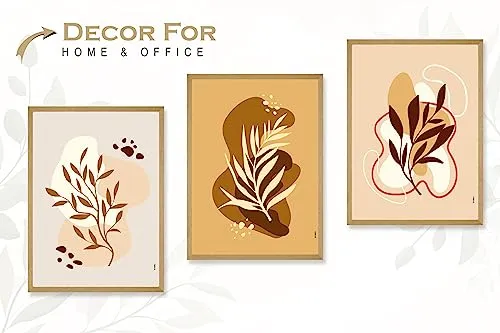 SAF paintings BOHO Set of 3 Modern Art Premium Brown frame Bohemian Painting for Wall Decoration Digital Reprint 13.5 inch x 10.5 inch Bohemian Painting (With Frame, Pack of 3) B159K3