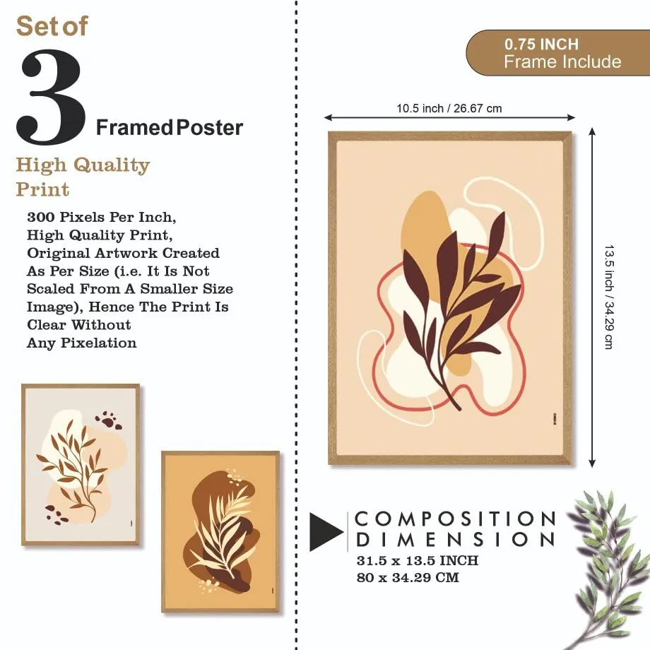 SAF paintings BOHO Set of 3 Modern Art Premium Brown frame Bohemian Painting for Wall Decoration Digital Reprint 13.5 inch x 10.5 inch Bohemian Painting (With Frame, Pack of 3) B159K3