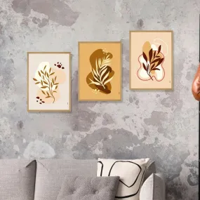 SAF paintings BOHO Set of 3 Modern Art Premium Brown frame Bohemian Painting for Wall Decoration Digital Reprint 13.5 inch x 10.5 inch Bohemian Painting (With Frame, Pack of 3) B159K3