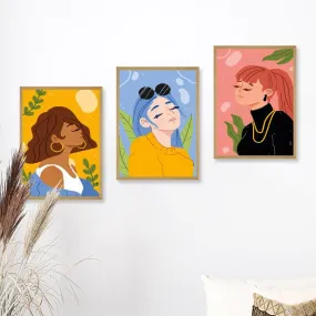 SAF paintings BOHO Set of 3 Modern Art Premium Brown frame Bohemian Painting for Wall Decoration Digital Reprint 13.5 inch x 10.5 inch Bohemian Painting (With Frame, Pack of 3) B160K3