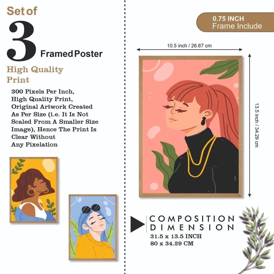 SAF paintings BOHO Set of 3 Modern Art Premium Brown frame Bohemian Painting for Wall Decoration Digital Reprint 13.5 inch x 10.5 inch Bohemian Painting (With Frame, Pack of 3) B160K3