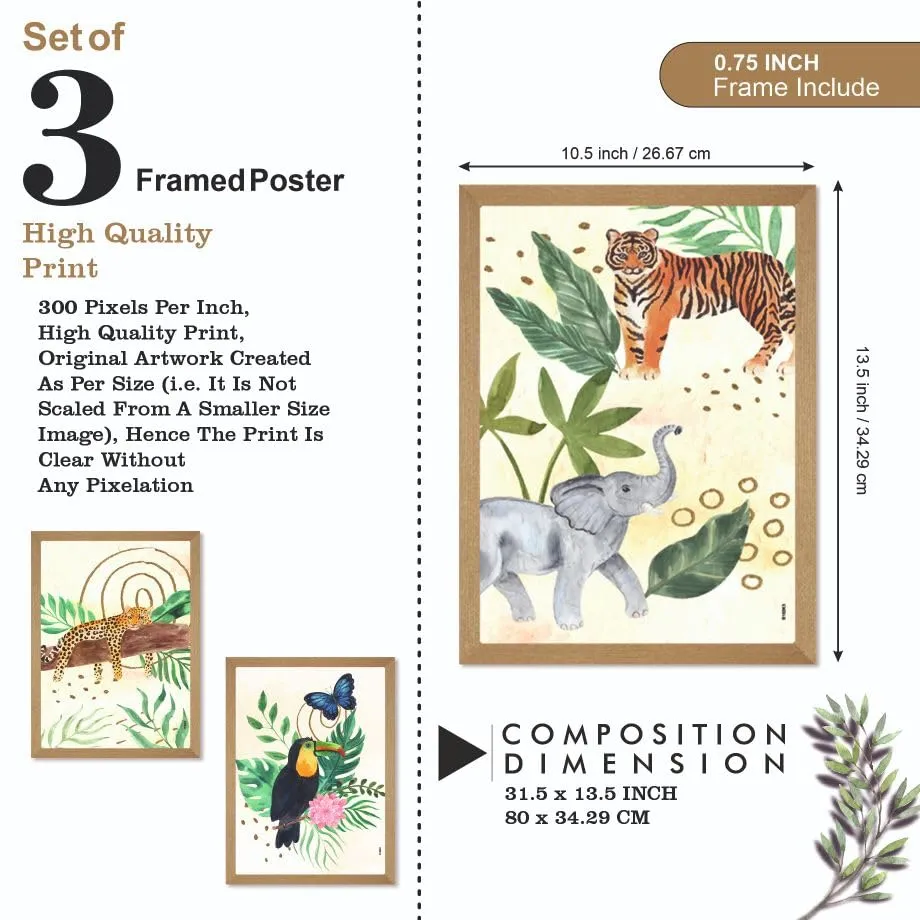 SAF paintings BOHO Set of 3 Modern Art Premium Brown frame Bohemian Painting for Wall Decoration Digital Reprint 13.5 inch x 10.5 inch Bohemian Painting (With Frame, Pack of 3) B162K3