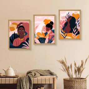 SAF paintings BOHO Set of 3 Modern Art Premium Brown frame Bohemian Painting for Wall Decoration Digital Reprint 13.5 inch x 10.5 inch Bohemian Painting (With Frame, Pack of 3) B163K3