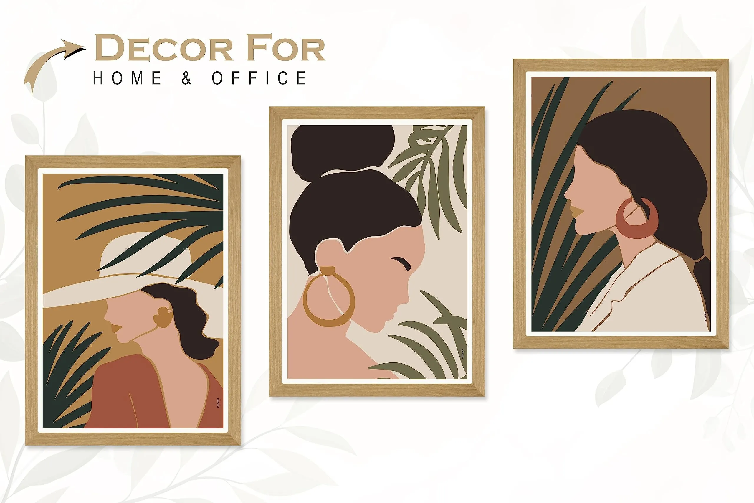 SAF paintings BOHO Set of 3 Modern Art Premium Brown frame Bohemian Painting for Wall Decoration Digital Reprint 13.5 inch x 10.5 inch Bohemian Painting (With Frame, Pack of 3) B164K3