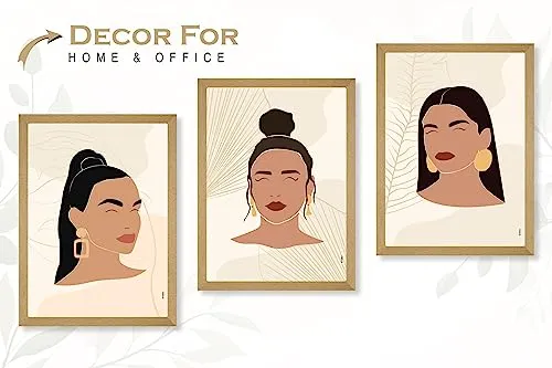 SAF paintings BOHO Set of 3 Modern Art Premium Brown frame Bohemian Painting for Wall Decoration Digital Reprint 13.5 inch x 10.5 inch Bohemian Painting (With Frame, Pack of 3) B165K3