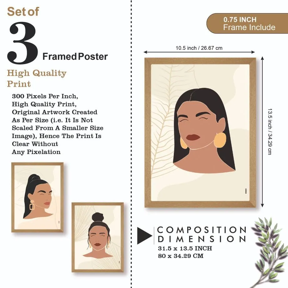 SAF paintings BOHO Set of 3 Modern Art Premium Brown frame Bohemian Painting for Wall Decoration Digital Reprint 13.5 inch x 10.5 inch Bohemian Painting (With Frame, Pack of 3) B165K3