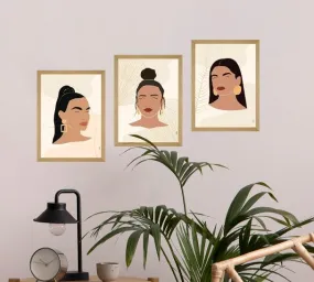 SAF paintings BOHO Set of 3 Modern Art Premium Brown frame Bohemian Painting for Wall Decoration Digital Reprint 13.5 inch x 10.5 inch Bohemian Painting (With Frame, Pack of 3) B165K3