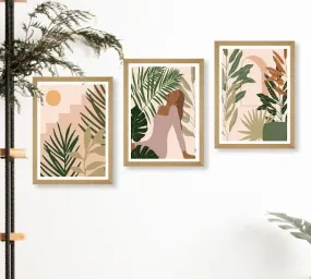 SAF paintings BOHO Set of 3 Modern Art Premium Brown frame Bohemian Painting for Wall Decoration Digital Reprint 13.5 inch x 10.5 inch Bohemian Painting (With Frame, Pack of 3) B166K3