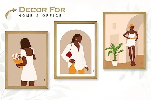 SAF paintings BOHO Set of 3 Modern Art Premium Brown frame Bohemian Painting for Wall Decoration Digital Reprint 13.5 inch x 10.5 inch Bohemian Painting (With Frame, Pack of 3) B167K3