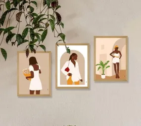 SAF paintings BOHO Set of 3 Modern Art Premium Brown frame Bohemian Painting for Wall Decoration Digital Reprint 13.5 inch x 10.5 inch Bohemian Painting (With Frame, Pack of 3) B167K3