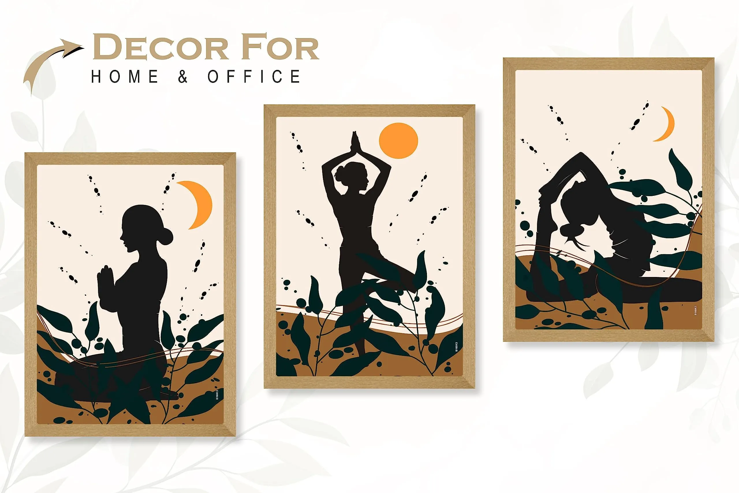SAF paintings BOHO Set of 3 Modern Art Premium Brown frame Bohemian Painting for Wall Decoration Digital Reprint 13.5 inch x 10.5 inch Bohemian Painting (With Frame, Pack of 3) B169K3