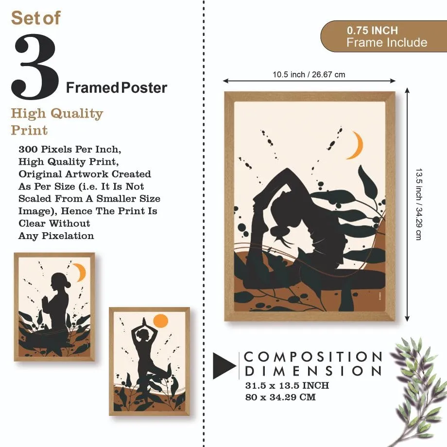 SAF paintings BOHO Set of 3 Modern Art Premium Brown frame Bohemian Painting for Wall Decoration Digital Reprint 13.5 inch x 10.5 inch Bohemian Painting (With Frame, Pack of 3) B169K3