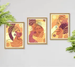 SAF paintings BOHO Set of 3 Modern Art Premium Brown frame Bohemian Painting for Wall Decoration Digital Reprint 13.5 inch x 10.5 inch Bohemian Painting (With Frame, Pack of 3) B170K3