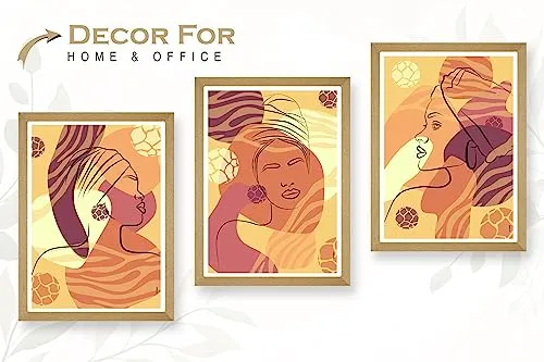 SAF paintings BOHO Set of 3 Modern Art Premium Brown frame Bohemian Painting for Wall Decoration Digital Reprint 13.5 inch x 10.5 inch Bohemian Painting (With Frame, Pack of 3) B170K3