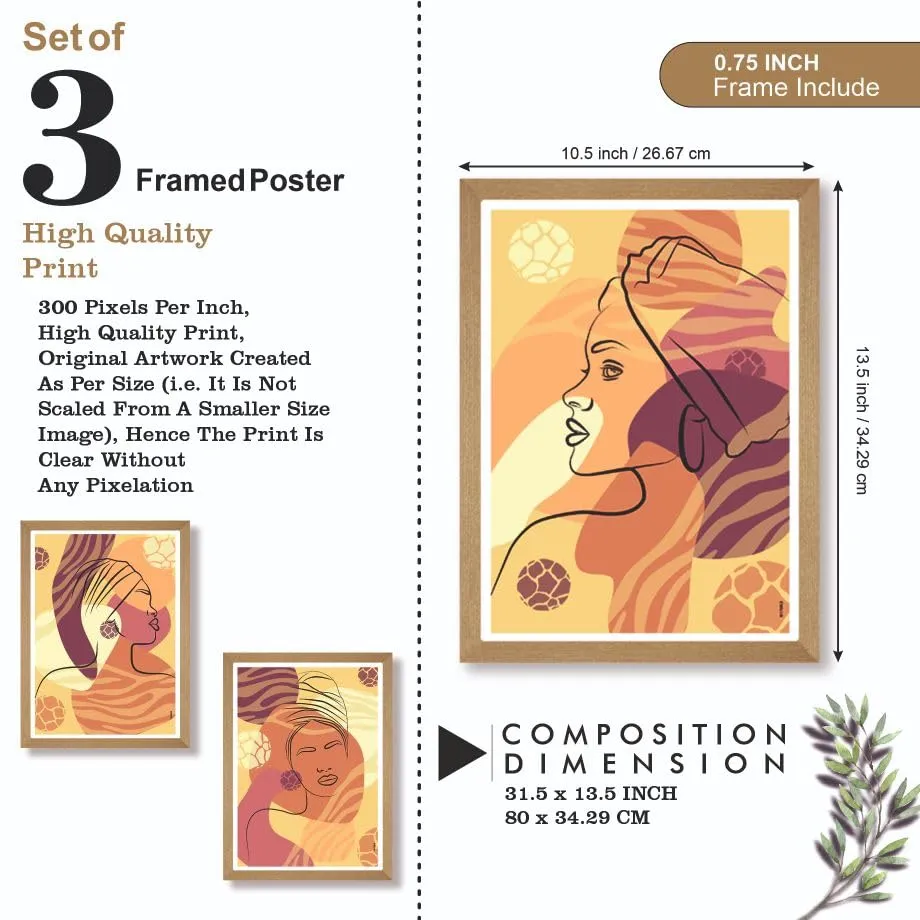 SAF paintings BOHO Set of 3 Modern Art Premium Brown frame Bohemian Painting for Wall Decoration Digital Reprint 13.5 inch x 10.5 inch Bohemian Painting (With Frame, Pack of 3) B170K3