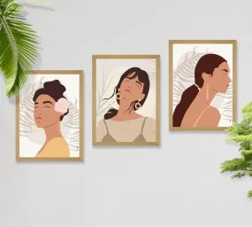 SAF paintings BOHO Set of 3 Modern Art Premium Brown frame Bohemian Painting for Wall Decoration Digital Reprint 13.5 inch x 10.5 inch Bohemian Painting (With Frame, Pack of 3) B171K3
