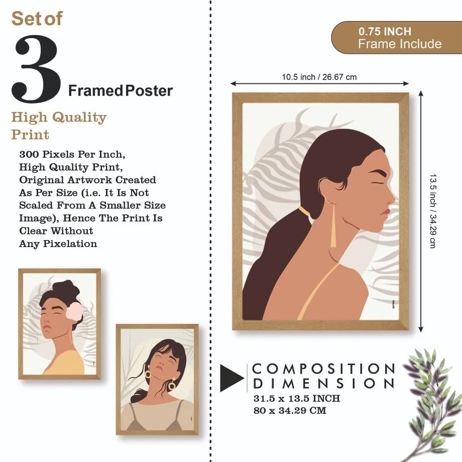 SAF paintings BOHO Set of 3 Modern Art Premium Brown frame Bohemian Painting for Wall Decoration Digital Reprint 13.5 inch x 10.5 inch Bohemian Painting (With Frame, Pack of 3) B171K3