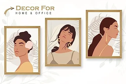 SAF paintings BOHO Set of 3 Modern Art Premium Brown frame Bohemian Painting for Wall Decoration Digital Reprint 13.5 inch x 10.5 inch Bohemian Painting (With Frame, Pack of 3) B171K3