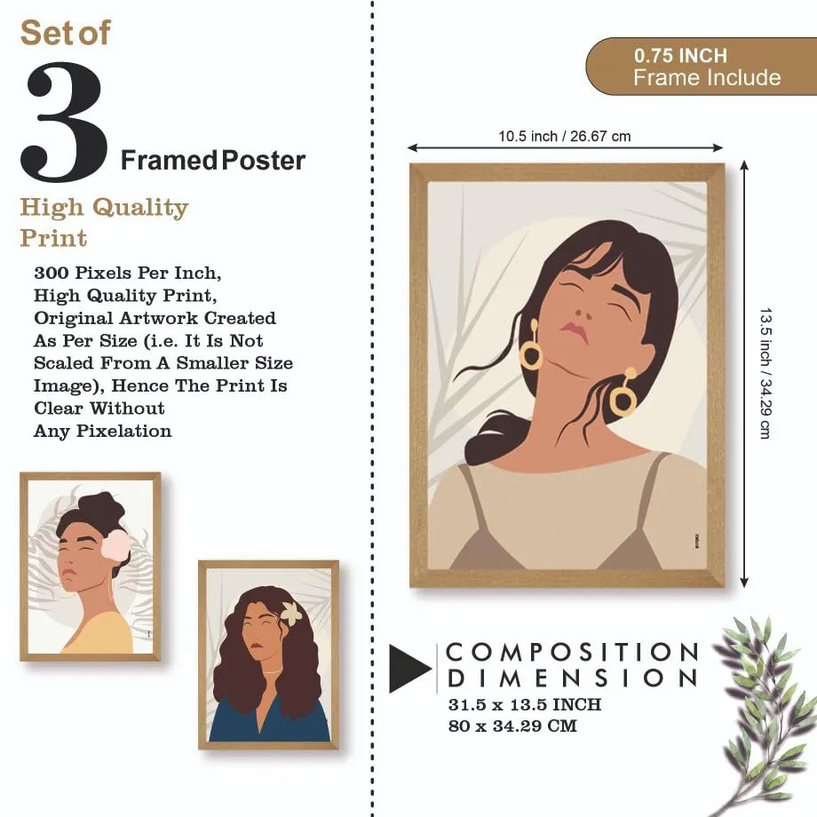 SAF paintings BOHO Set of 3 Modern Art Premium Brown frame Bohemian Painting for Wall Decoration Digital Reprint 13.5 inch x 10.5 inch Bohemian Painting (With Frame, Pack of 3) B172K3