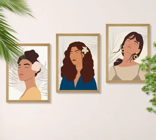 SAF paintings BOHO Set of 3 Modern Art Premium Brown frame Bohemian Painting for Wall Decoration Digital Reprint 13.5 inch x 10.5 inch Bohemian Painting (With Frame, Pack of 3) B172K3