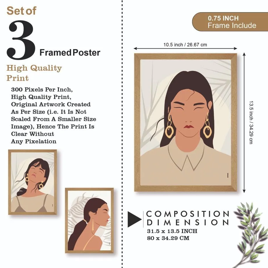 SAF paintings BOHO Set of 3 Modern Art Premium Brown frame Bohemian Painting for Wall Decoration Digital Reprint 13.5 inch x 10.5 inch Bohemian Painting (With Frame, Pack of 3) B173K3
