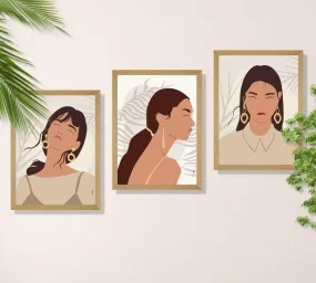 SAF paintings BOHO Set of 3 Modern Art Premium Brown frame Bohemian Painting for Wall Decoration Digital Reprint 13.5 inch x 10.5 inch Bohemian Painting (With Frame, Pack of 3) B173K3