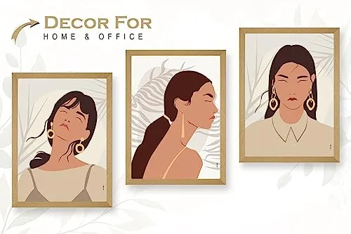 SAF paintings BOHO Set of 3 Modern Art Premium Brown frame Bohemian Painting for Wall Decoration Digital Reprint 13.5 inch x 10.5 inch Bohemian Painting (With Frame, Pack of 3) B173K3