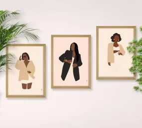 SAF paintings BOHO Set of 3 Modern Art Premium Brown frame Bohemian Painting for Wall Decoration Digital Reprint 13.5 inch x 10.5 inch Bohemian Painting (With Frame, Pack of 3) B174K3