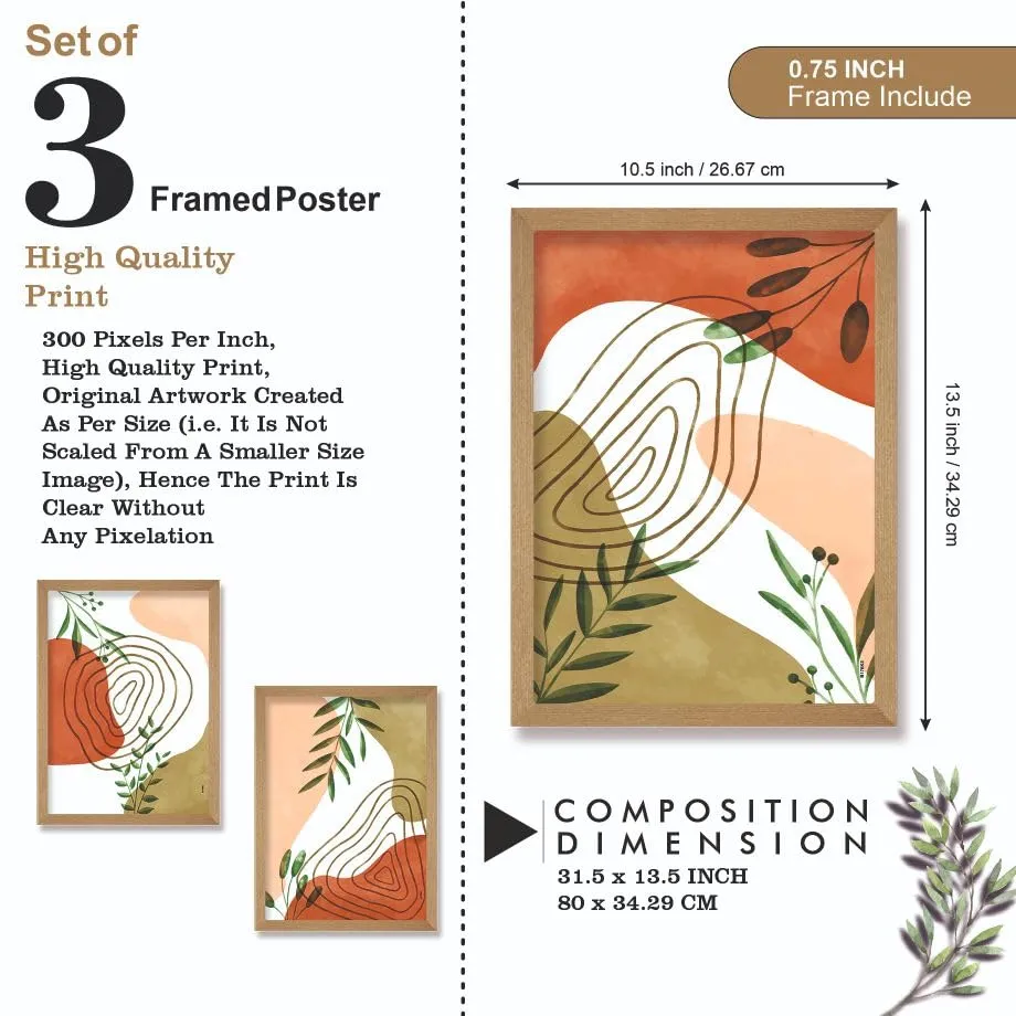 SAF paintings BOHO Set of 3 Modern Art Premium Brown frame Bohemian Painting for Wall Decoration Digital Reprint 13.5 inch x 10.5 inch Bohemian Painting (With Frame, Pack of 3) B176K3