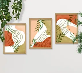 SAF paintings BOHO Set of 3 Modern Art Premium Brown frame Bohemian Painting for Wall Decoration Digital Reprint 13.5 inch x 10.5 inch Bohemian Painting (With Frame, Pack of 3) B176K3