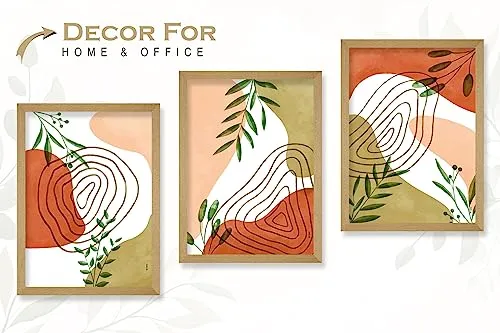 SAF paintings BOHO Set of 3 Modern Art Premium Brown frame Bohemian Painting for Wall Decoration Digital Reprint 13.5 inch x 10.5 inch Bohemian Painting (With Frame, Pack of 3) B176K3