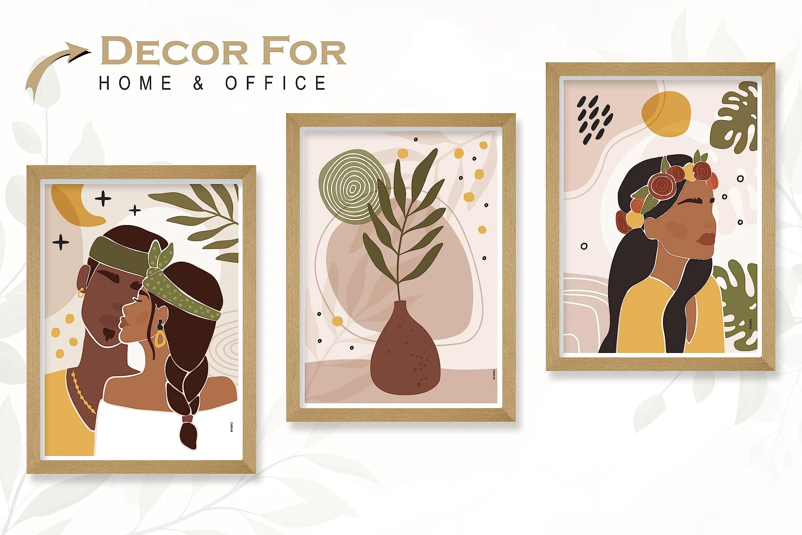 SAF paintings BOHO Set of 3 Modern Art Premium Brown frame Bohemian Painting for Wall Decoration Digital Reprint 13.5 inch x 10.5 inch Bohemian Painting (With Frame, Pack of 3) B180K3