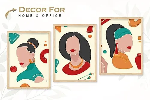 SAF paintings BOHO Set of 3 Modern Art Premium Brown frame Bohemian Painting for Wall Decoration Digital Reprint 13.5 inch x 10.5 inch Bohemian Painting (With Frame, Pack of 3) B184K3