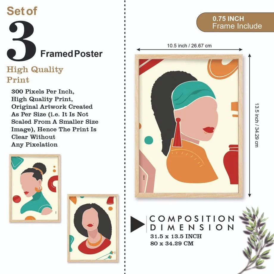 SAF paintings BOHO Set of 3 Modern Art Premium Brown frame Bohemian Painting for Wall Decoration Digital Reprint 13.5 inch x 10.5 inch Bohemian Painting (With Frame, Pack of 3) B184K3