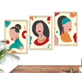 SAF paintings BOHO Set of 3 Modern Art Premium Brown frame Bohemian Painting for Wall Decoration Digital Reprint 13.5 inch x 10.5 inch Bohemian Painting (With Frame, Pack of 3) B184K3