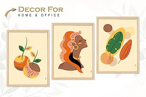 SAF paintings BOHO Set of 3 Modern Art Premium Brown frame Bohemian Painting for Wall Decoration Digital Reprint 13.5 inch x 10.5 inch Bohemian Painting (With Frame, Pack of 3) B185K3