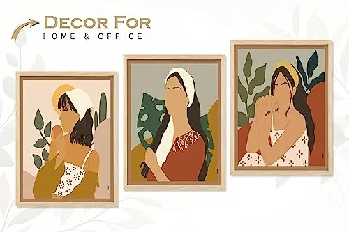 SAF paintings BOHO Set of 3 Modern Art Premium Brown frame Bohemian Painting for Wall Decoration Digital Reprint 13.5 inch x 10.5 inch Bohemian Painting (With Frame, Pack of 3) B186K3