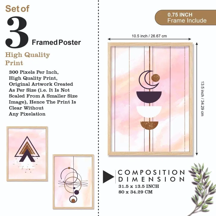 SAF paintings BOHO Set of 3 Modern Art Premium Brown frame Bohemian Painting for Wall Decoration Digital Reprint 13.5 inch x 10.5 inch Bohemian Painting (With Frame, Pack of 3) B188K3