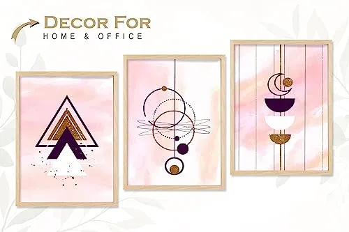 SAF paintings BOHO Set of 3 Modern Art Premium Brown frame Bohemian Painting for Wall Decoration Digital Reprint 13.5 inch x 10.5 inch Bohemian Painting (With Frame, Pack of 3) B188K3